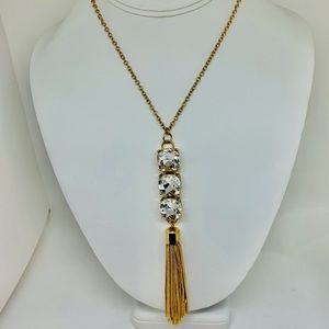 Vintage Gold Tassle and Glass Pendant Necklace